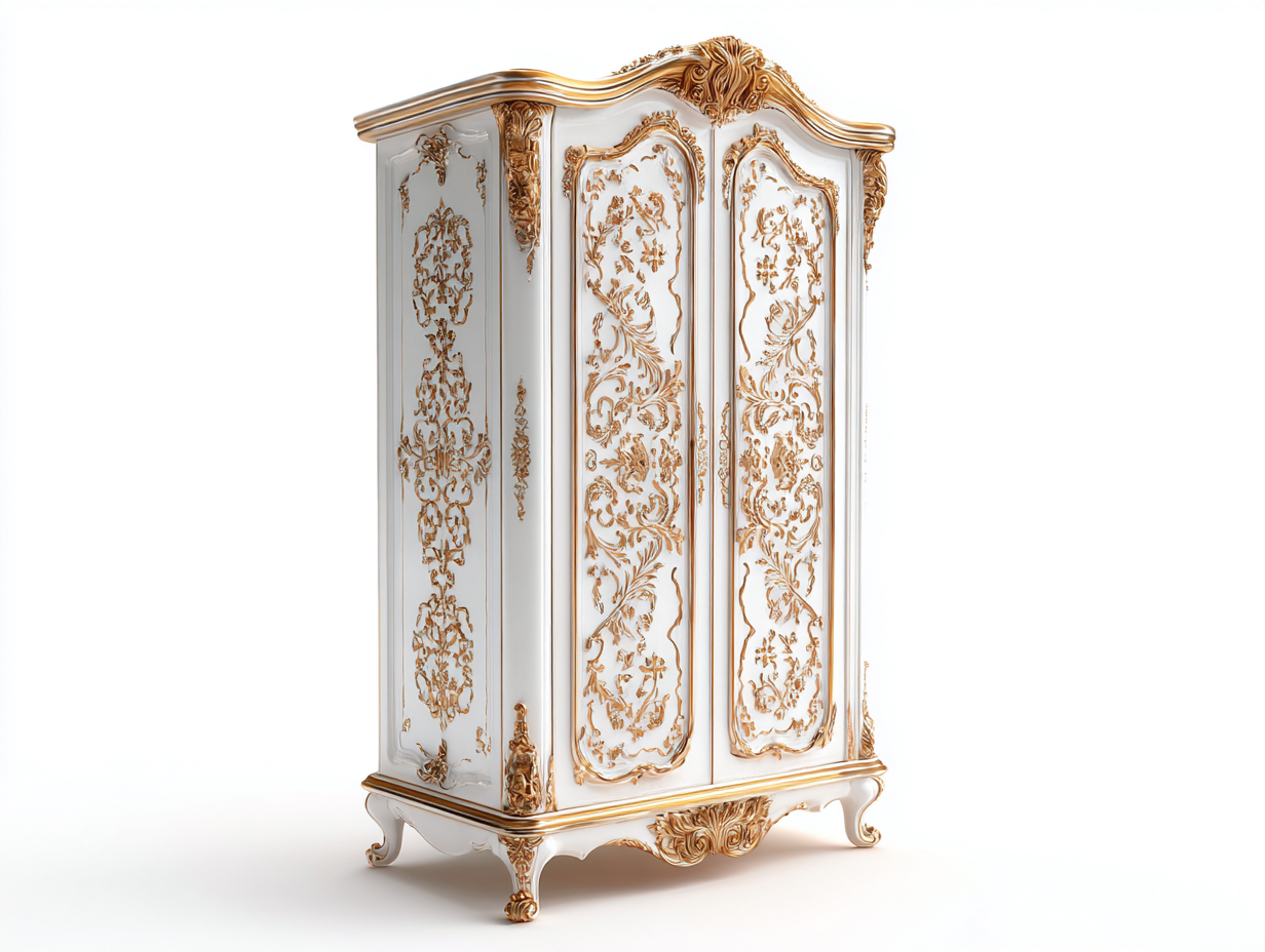 Armadio classico in legno con ante decorate 120x60x210 cm - bianco-oro - stile barocco per camera da letto-Frameare