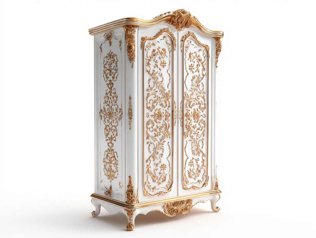 Armadio classico in legno con ante decorate 120x60x210 cm - bianco-oro - stile barocco per camera da letto-Frameare
