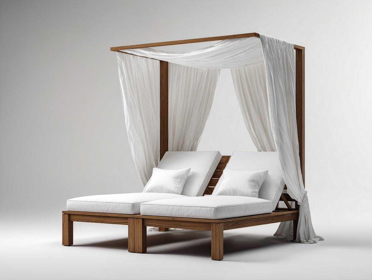 Lettino prendisole da giardino in legno con struttura a baldacchino 200x140x210 cm - bianco-marrone - design elegante e regolabile-Frameare