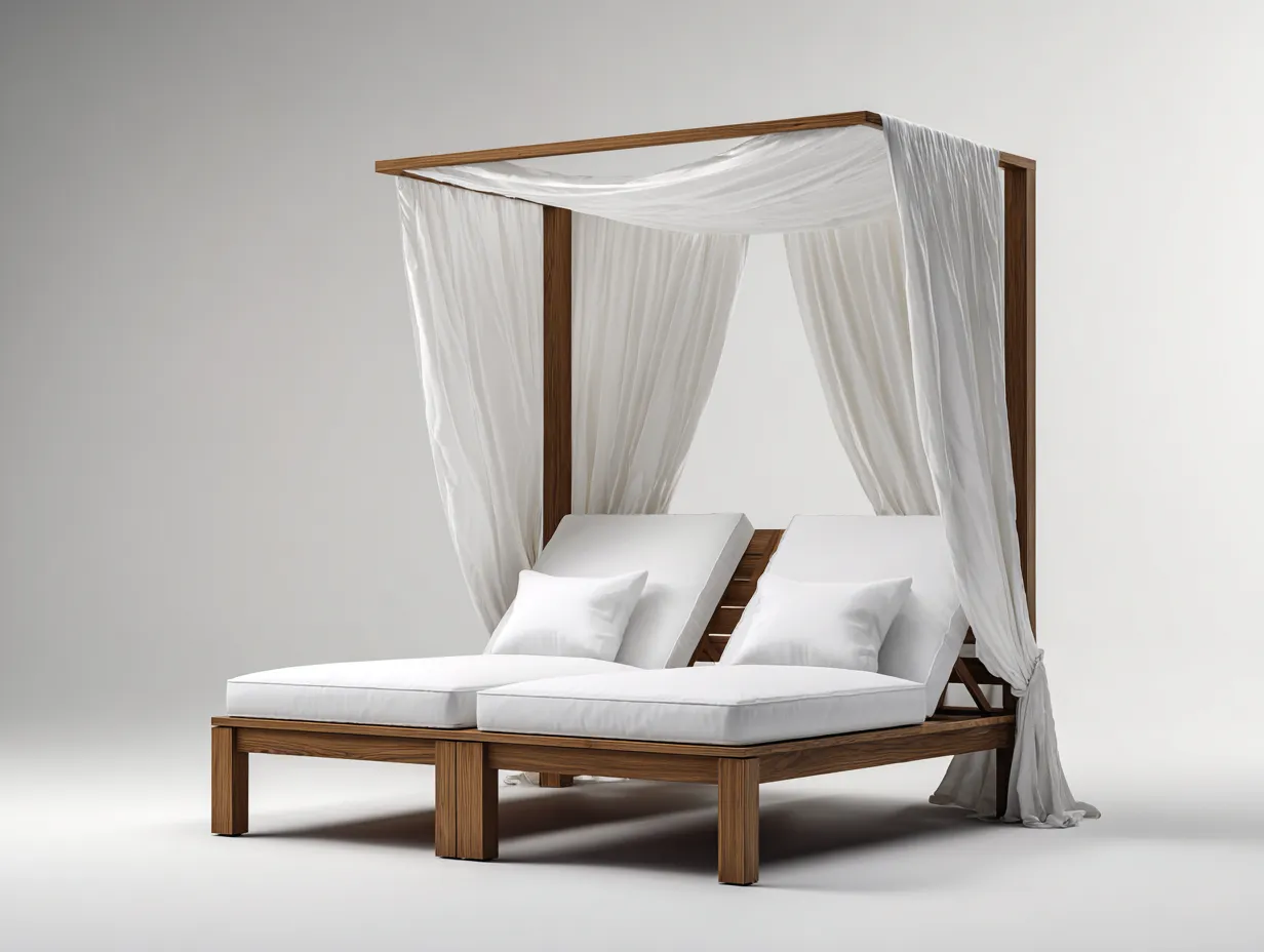 Lettino prendisole da giardino in legno con struttura a baldacchino 200x140x210 cm - bianco-marrone - design elegante e regolabile-Frameare