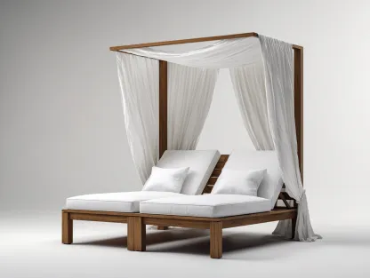 Lettino prendisole da giardino in legno con struttura a baldacchino 200x140x210 cm - bianco-marrone - design elegante e regolabile-Frameare