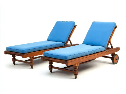 Lettino prendisole da giardino in legno con schienale regolabile 200x70x35 cm - blu-marrone - design classico con ruote-Frameare