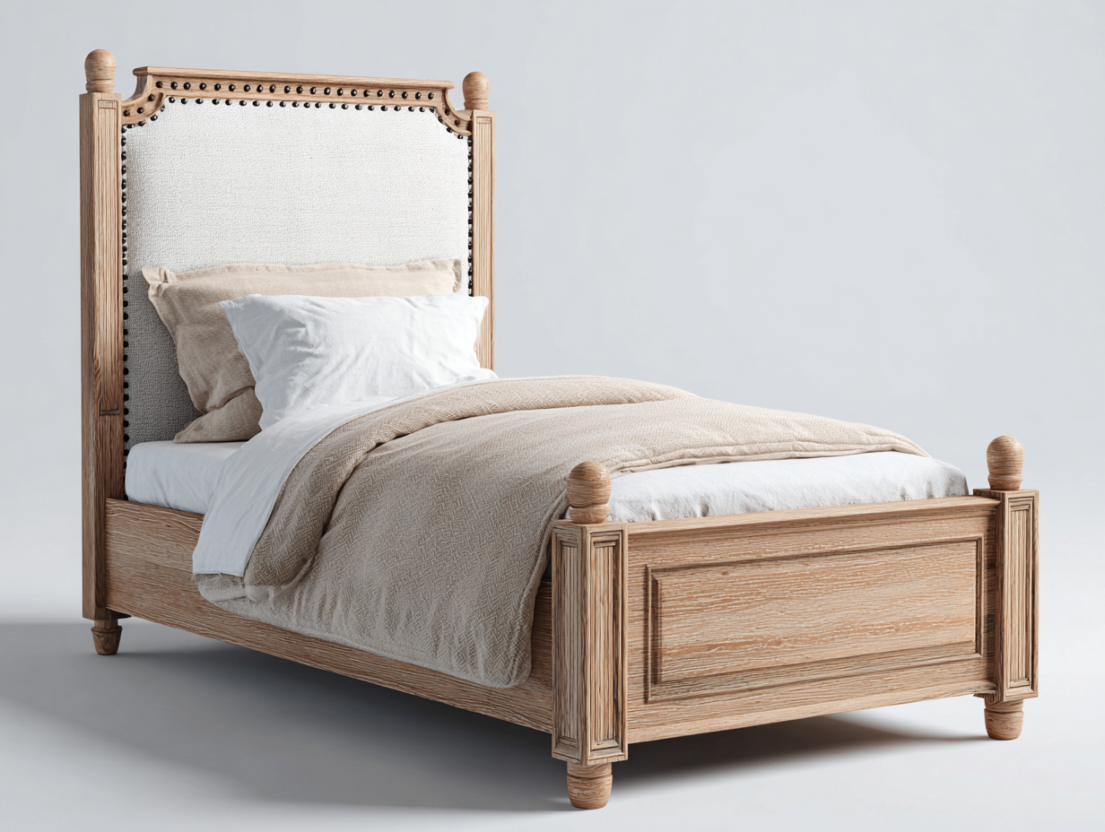 Letto singolo in legno con testiera imbottita 200x100x120 cm - beige-marrone - stile classico per camera da letto-Frameare