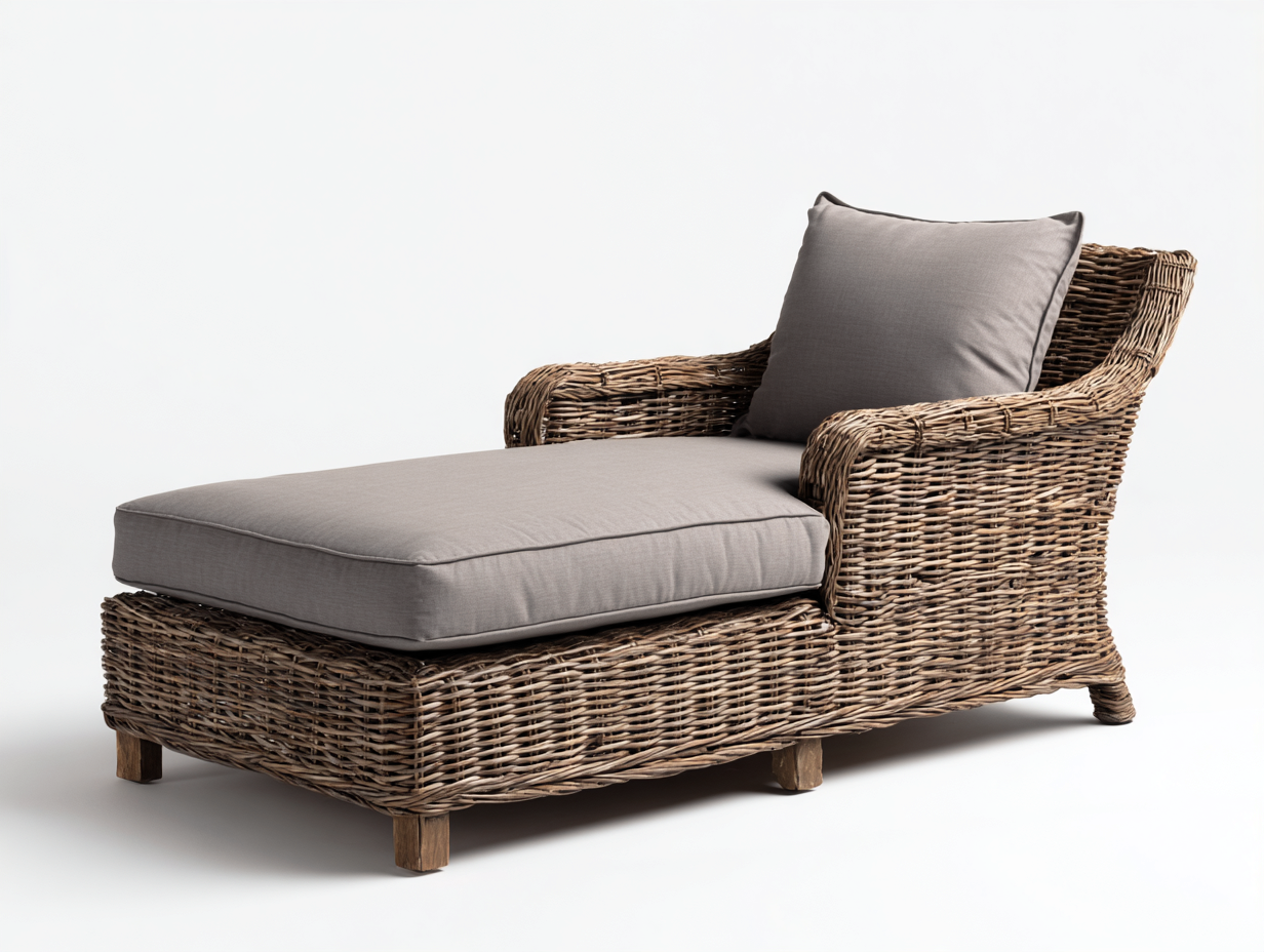 Lettino prendisole da giardino in rattan con braccioli e cuscino 190x75x70 cm - grigio - design naturale per esterni-Frameare