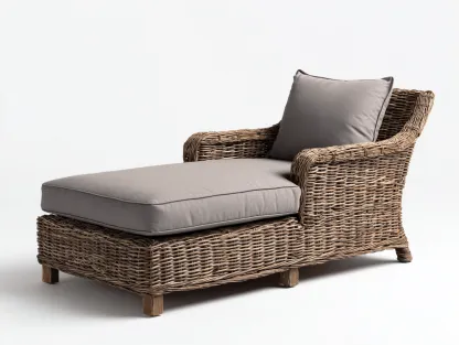 Lettino prendisole da giardino in rattan con braccioli e cuscino 190x75x70 cm - grigio - design naturale per esterni-Frameare