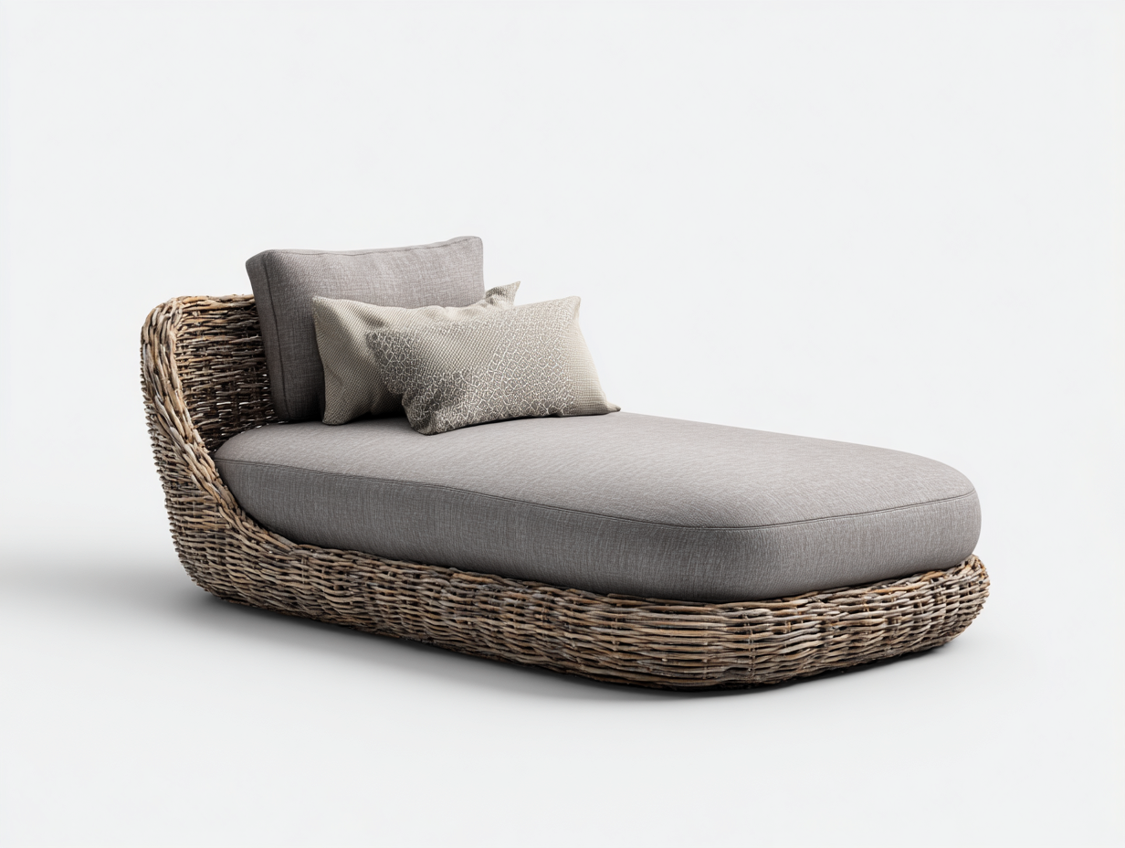 Lettino prendisole da giardino in rattan con cuscino 190x75x70 cm - grigio - design naturale per esterni-Frameare
