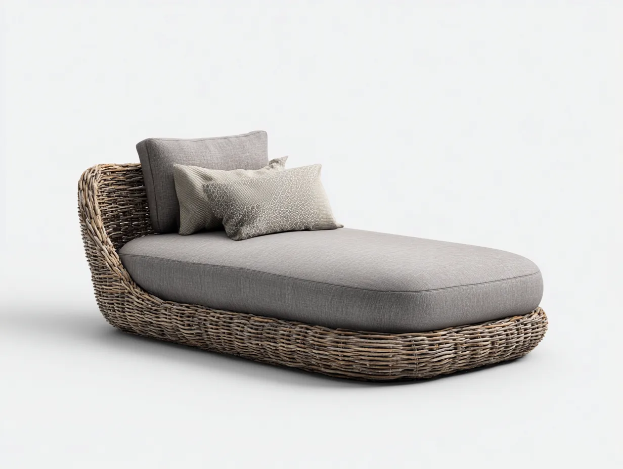 Lettino prendisole da giardino in rattan con cuscino 190x75x70 cm - grigio - design naturale per esterni-Frameare