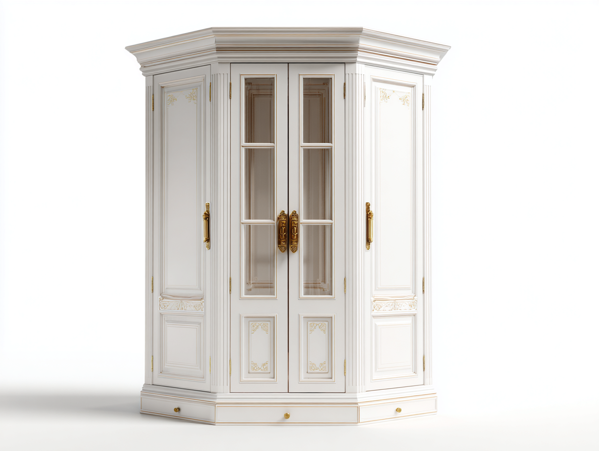 Armadio in legno con ante decorative e cassetti 135x60x210 cm - bianco-oro - stile classico per camera da letto-Frameare