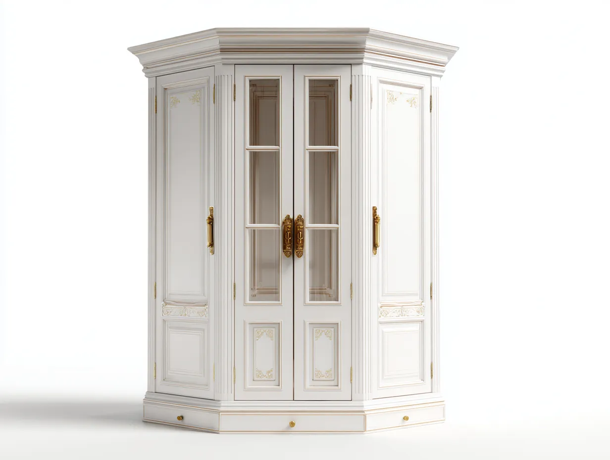 Armadio in legno con ante decorative e cassetti 135x60x210 cm - bianco-oro - stile classico per camera da letto-Frameare