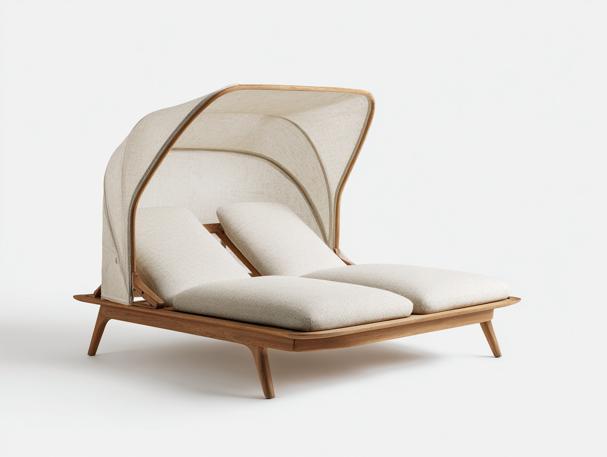 Lettino prendisole da giardino in legno con tettuccio 210x160x165 cm - beige - design moderno per esterni-Frameare