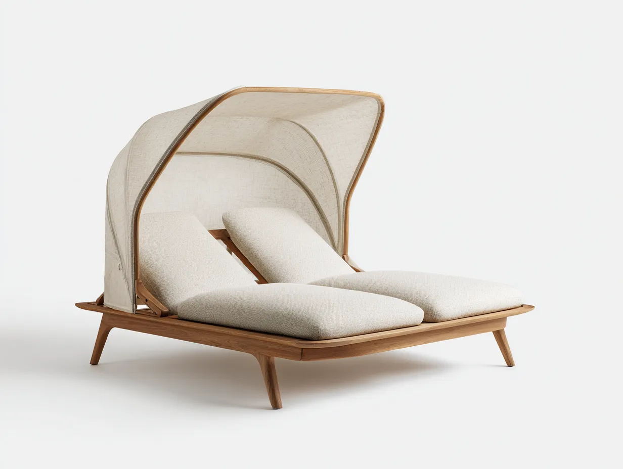 Lettino prendisole da giardino in legno con tettuccio 210x160x165 cm - beige - design moderno per esterni-Frameare