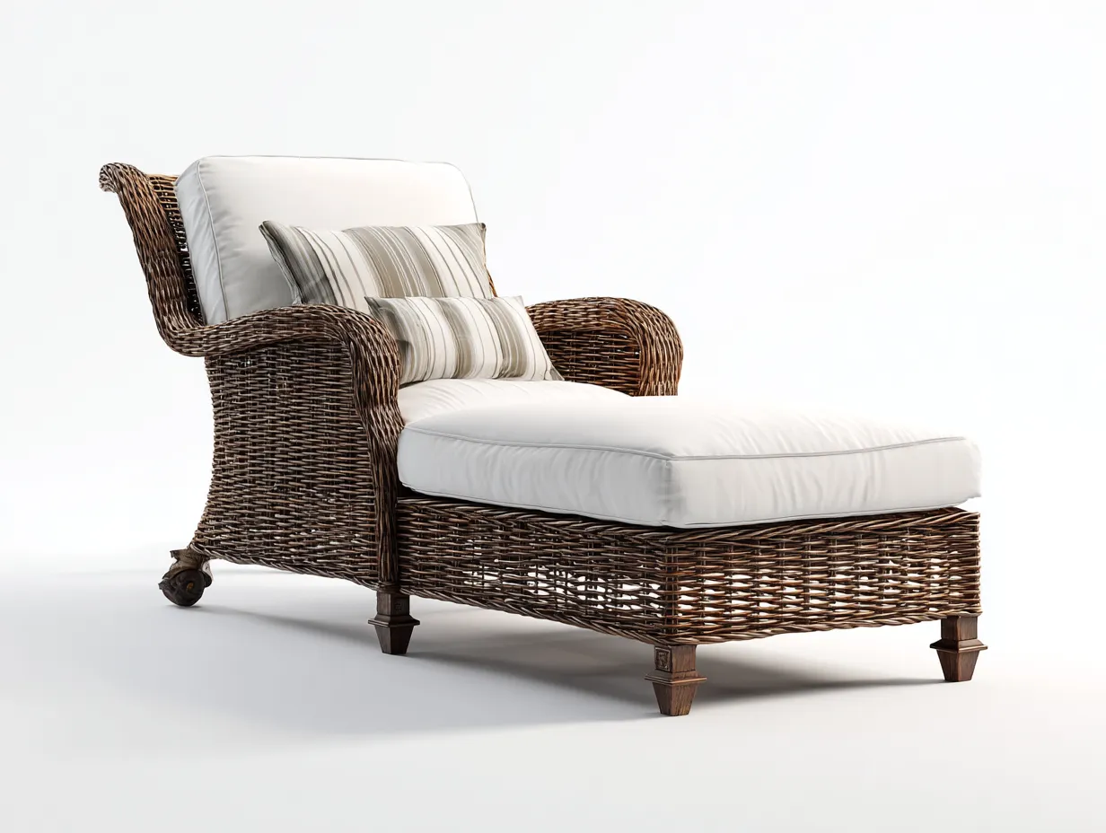 Lettino prendisole in rattan con struttura intrecciata 190x70x85 cm - bianco-marrone - design classico per giardino-Frameare