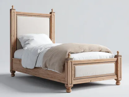 Letto singolo in legno con testiera imbottita 200x90x120 cm - legno naturale-beige - stile classico per camera da letto-Frameare