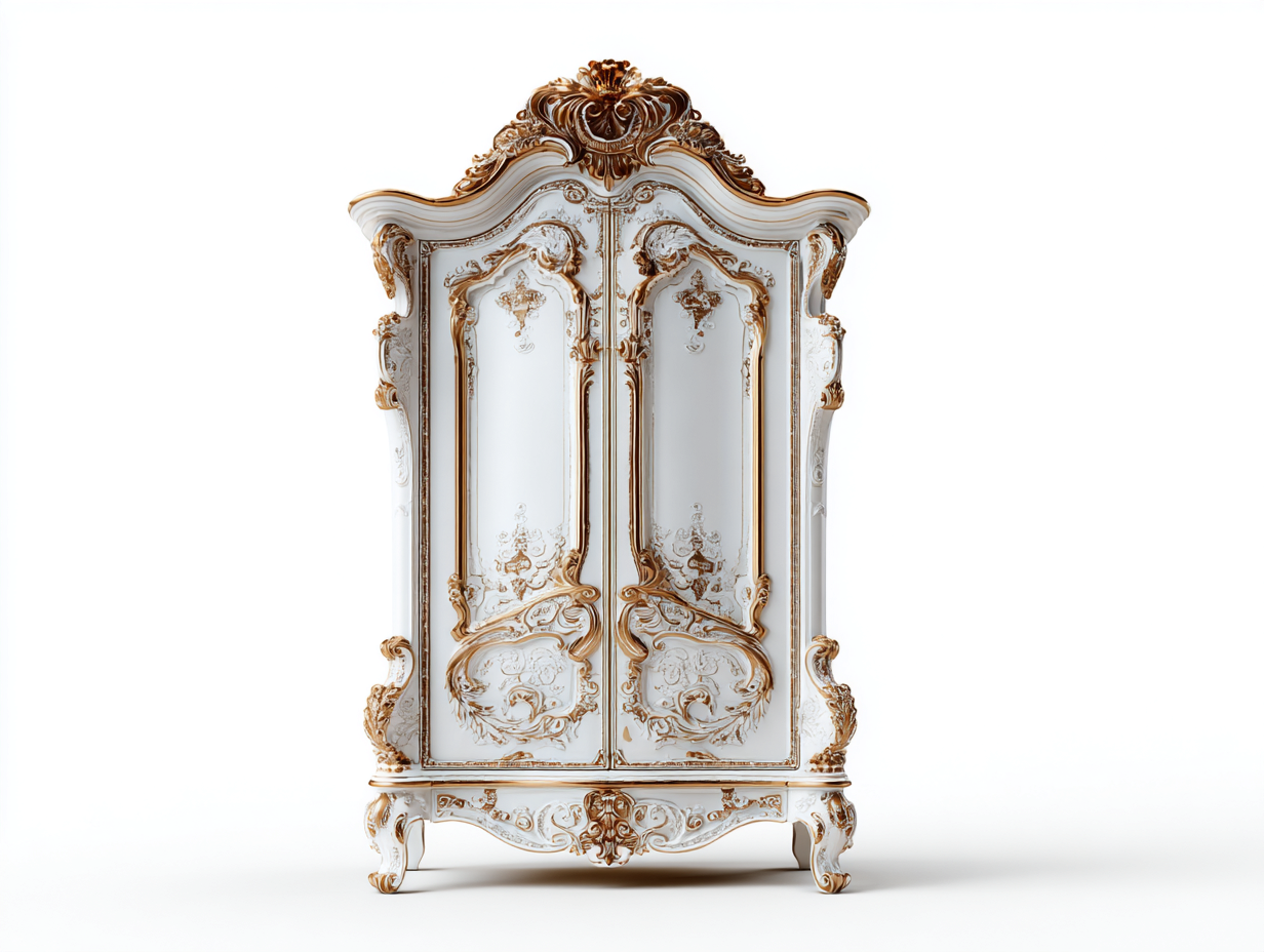 Armadio in legno con ante decorative 120x55x200 cm - bianco-oro - stile classico per camera da letto-Frameare