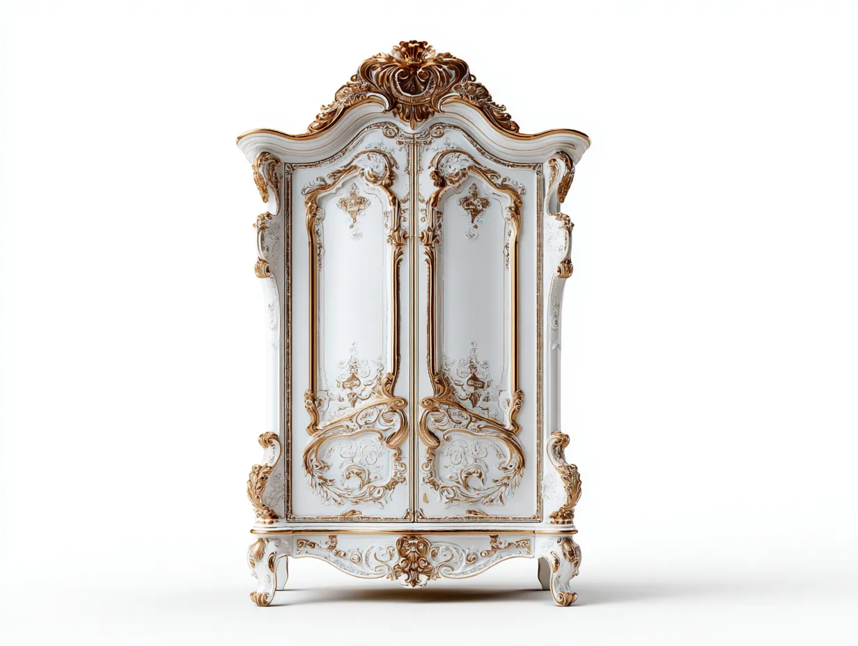 Armadio in legno con ante decorative 120x55x200 cm - bianco-oro - stile classico per camera da letto-Frameare