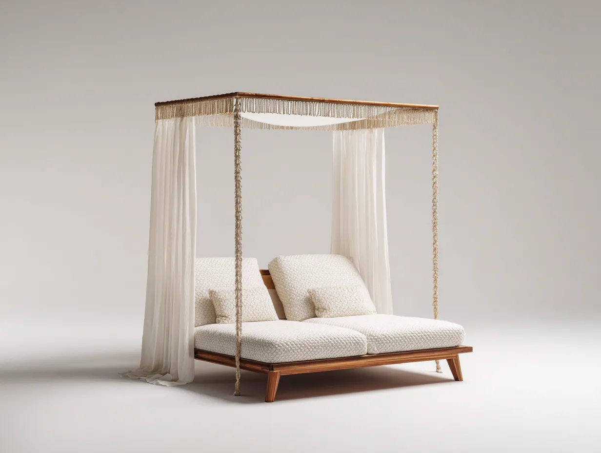 Lettino prendisole con struttura in legno e tenda 200x160x180 cm - bianco-marrone - design elegante per giardino-Frameare