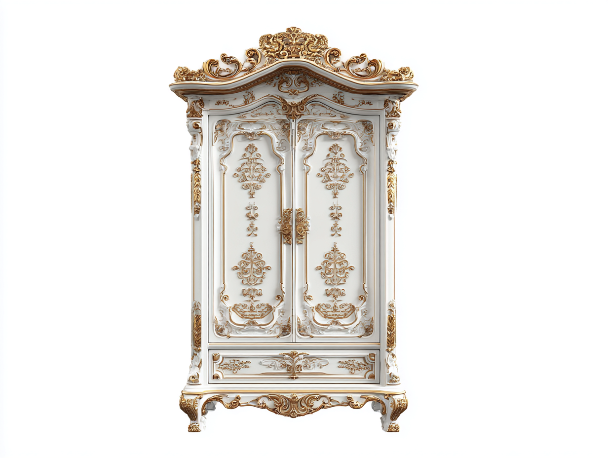 Armadio classico a due ante in legno decorato 120x60x210 cm - bianco-oro - stile elegante e raffinato-Frameare