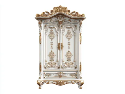 Armadio classico a due ante in legno decorato 120x60x210 cm - bianco-oro - stile elegante e raffinato-Frameare