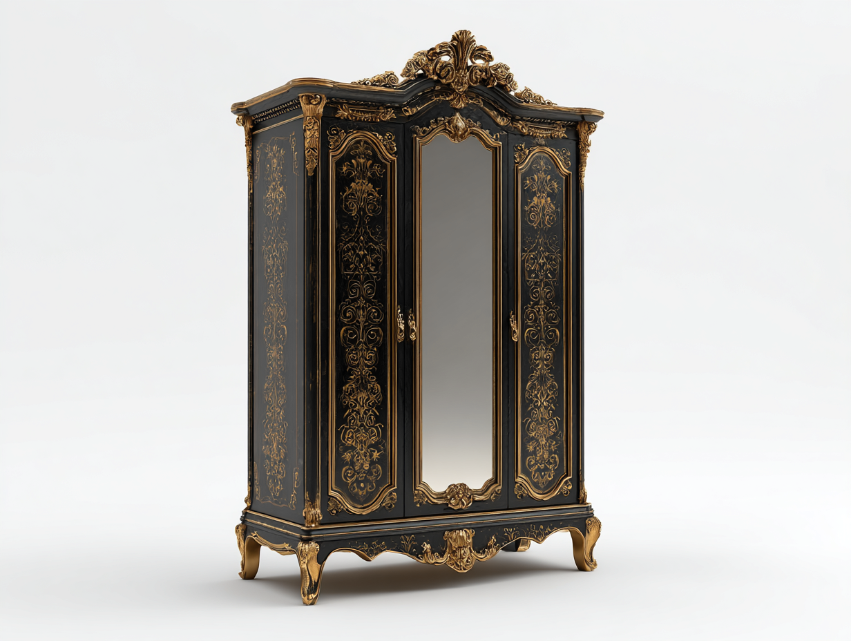 Armadio classico con struttura decorata 120x60x200 cm - nero-oro - stile elegante per camera da letto-Frameare