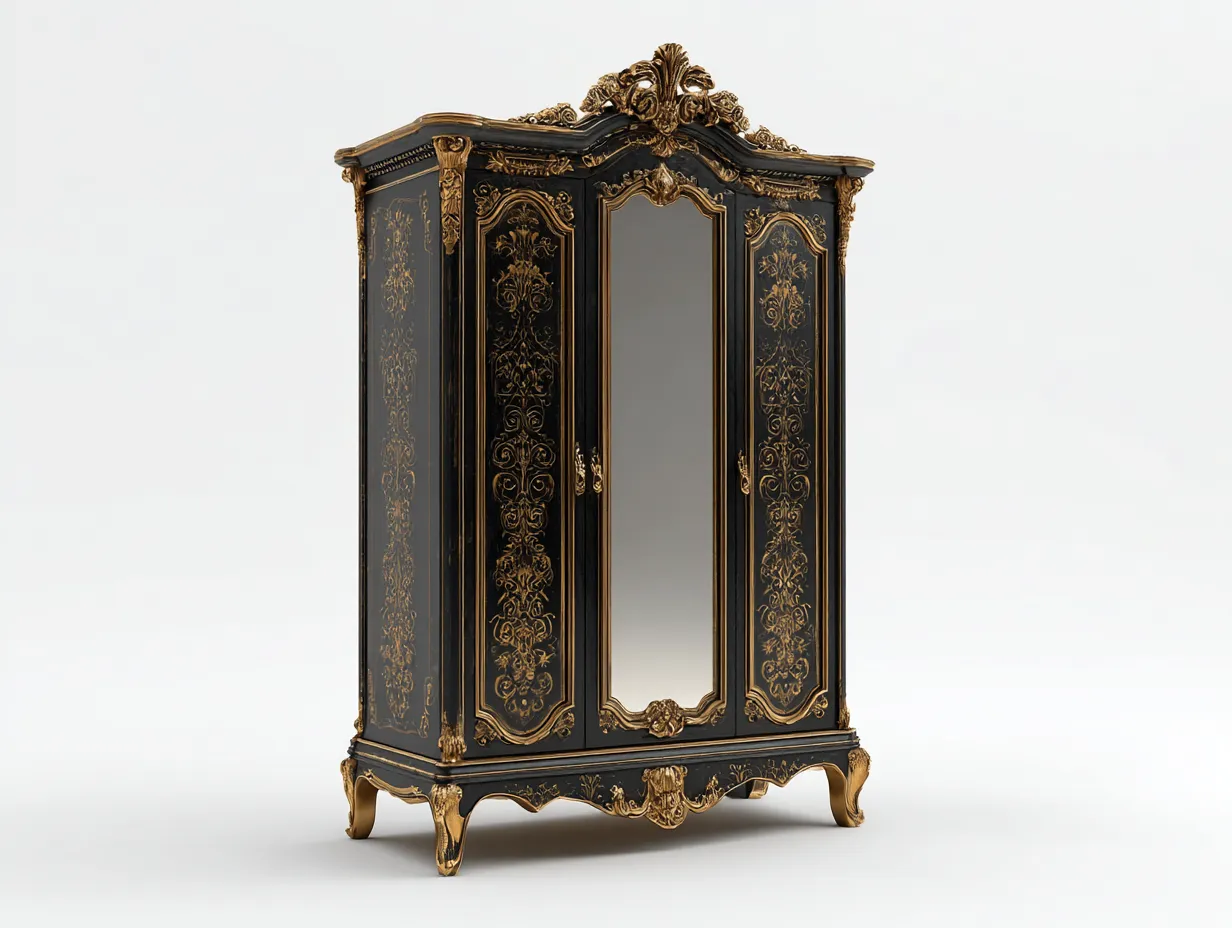 Armadio classico con struttura decorata 120x60x200 cm - nero-oro - stile elegante per camera da letto-Frameare