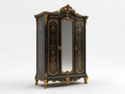 Armadio classico con struttura decorata 120x60x200 cm - nero-oro - stile elegante per camera da letto-Frameare