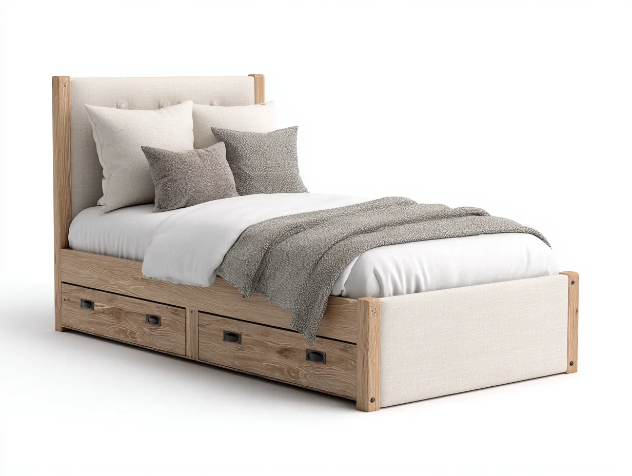 Letto singolo in legno con cassetti 200x100x110 cm - beige-naturale - per camera da letto - stile moderno-Frameare