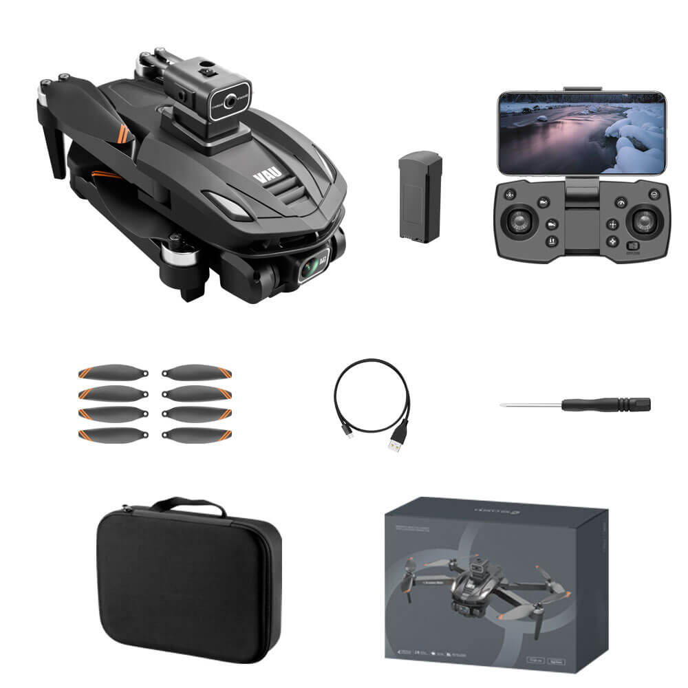 Drone with remote control, screen, and GPS