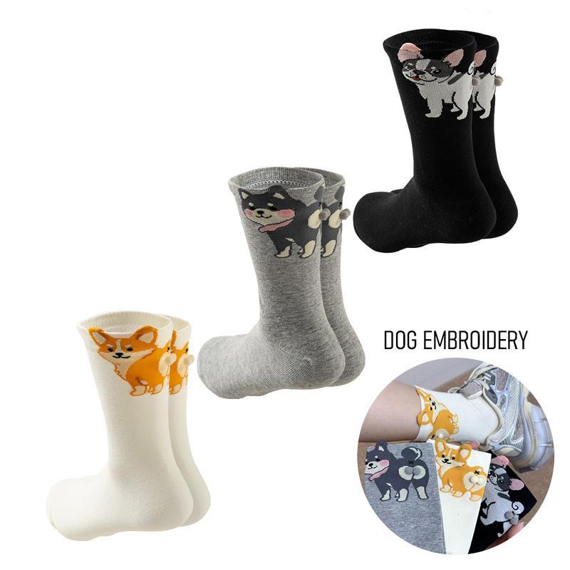 Women's Cute Cat Socks with 3D Pompoms, Cotton Animal Novelty Crew Socks Funny Gift for Cat Lovers