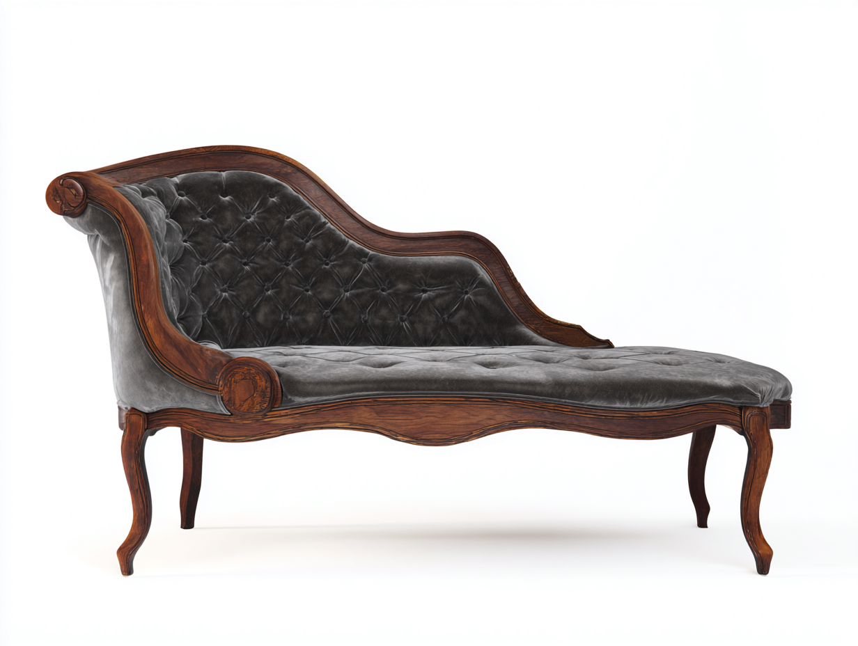 Chaise longue imbottita con struttura in legno 180x65x80 cm - grigio-marrone - stile classico per soggiorno-Sereneist