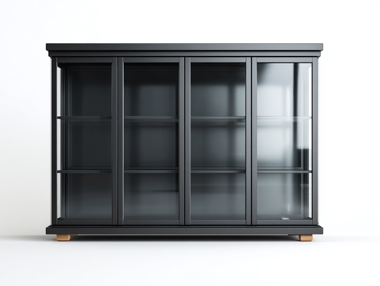 Vetrina moderna con ante in vetro 160x40x90 cm - nero - design lineare per soggiorno-Sereneist