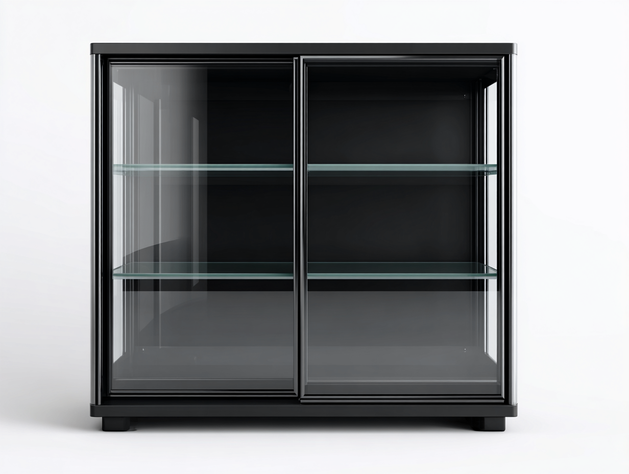 Vetrina in vetro con ante scorrevoli 120x40x90 cm - nero - design moderno per soggiorno-Sereneist