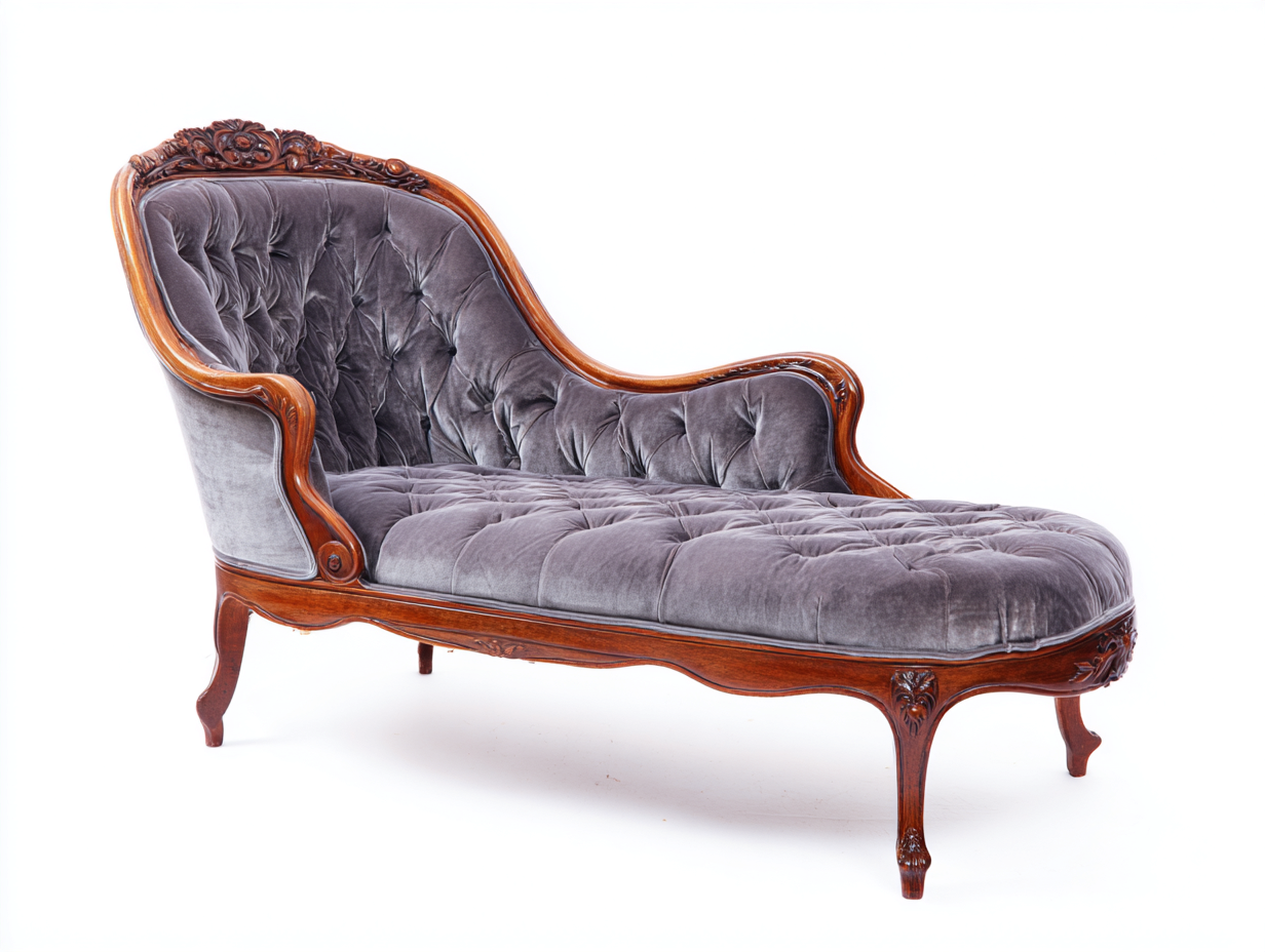 Chaise longue classica imbottita in legno con rivestimento in velluto 180x70x85 cm - grigio-marrone - stile elegante e raffinato-Sereneist