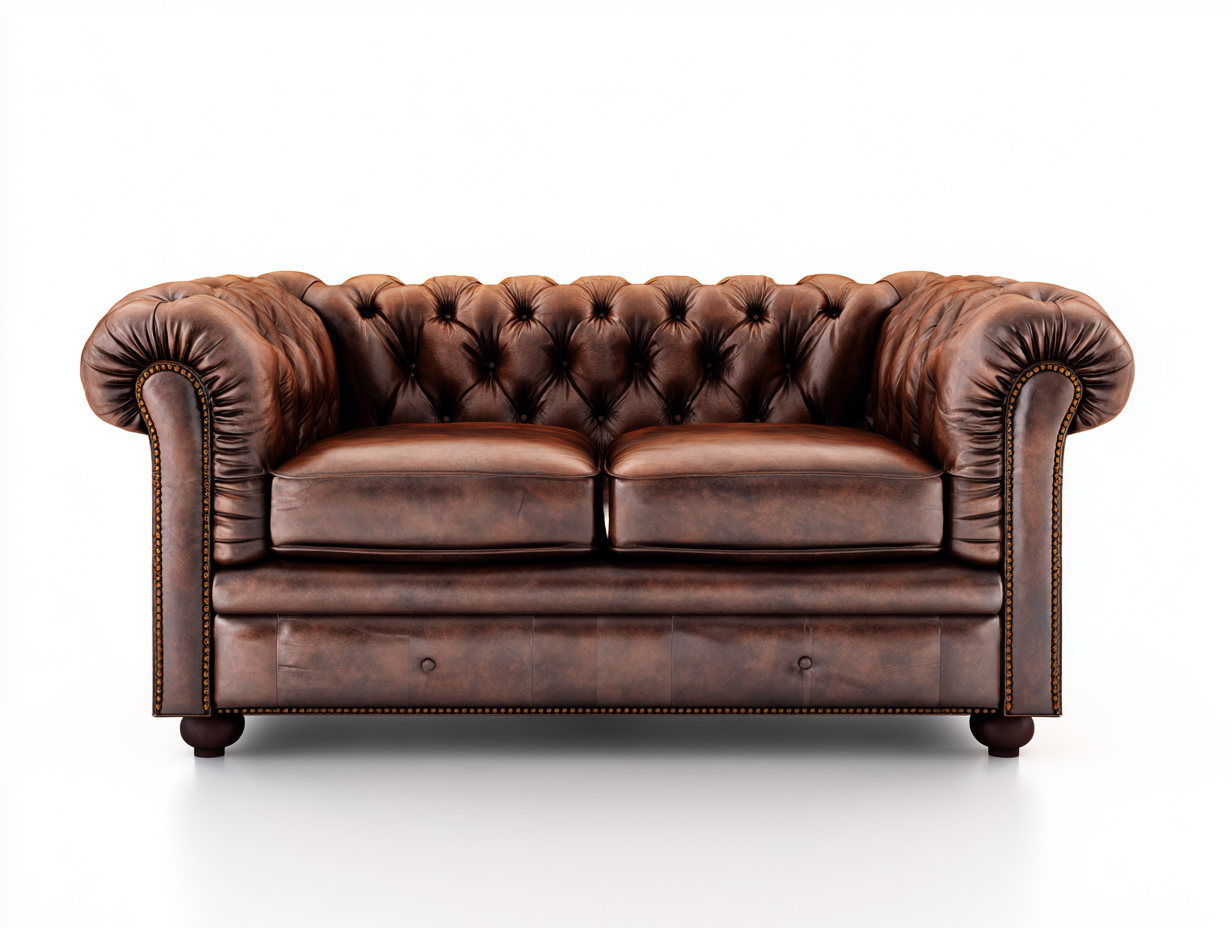 Divano a due posti in pelle con finitura capitonné 190x90x75 cm - marrone - stile classico per soggiorno-Sereneist