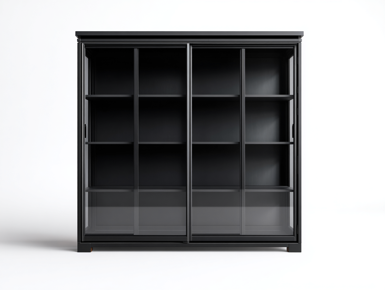 Vetrina in vetro e legno con ante scorrevoli 120x40x180 cm - nero - design moderno per soggiorno-Sereneist