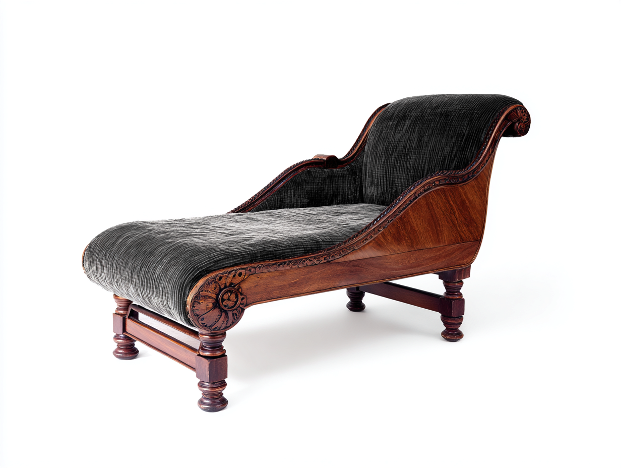 Chaise longue in legno e tessuto 180x65x85 cm - nero-marrone - per soggiorno e zona relax - stile classico-Sereneist