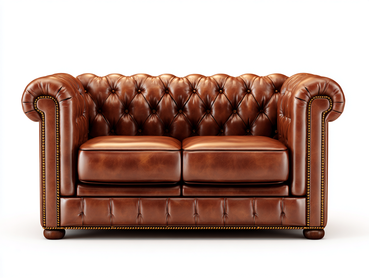 Divano a due posti in pelle 180x90x75 cm - marrone - per soggiorno - stile classico-Sereneist