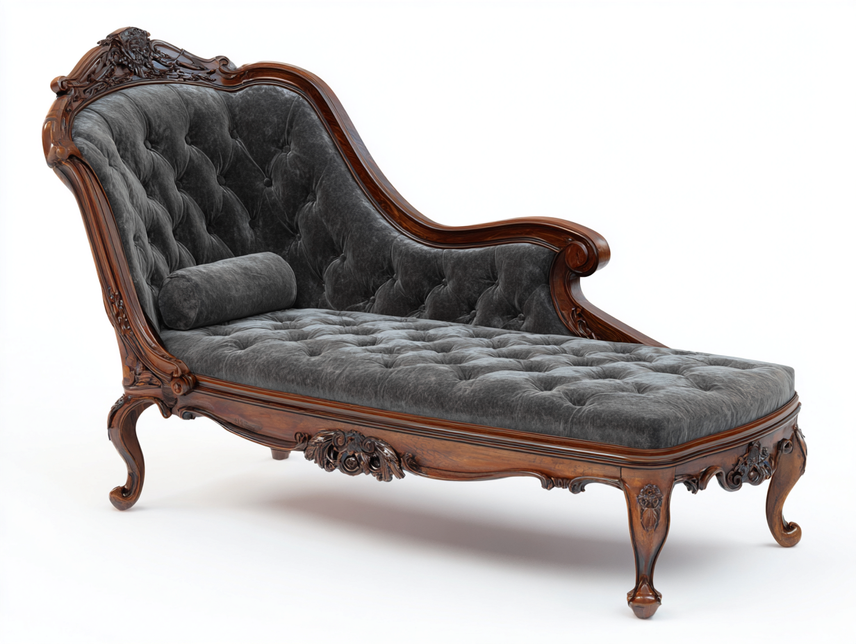 Chaise longue classica imbottita 165x70x90 cm - grigio scuro-marrone - stile elegante per soggiorno-Sereneist