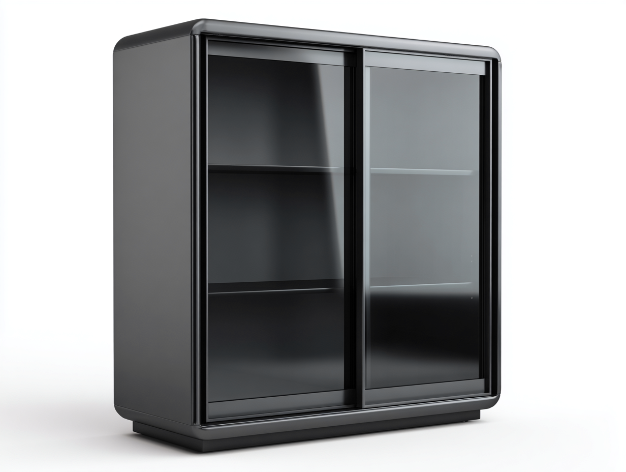 Vetrina in vetro con ante scorrevoli 110x40x100 cm - nero - design moderno per soggiorno-Sereneist