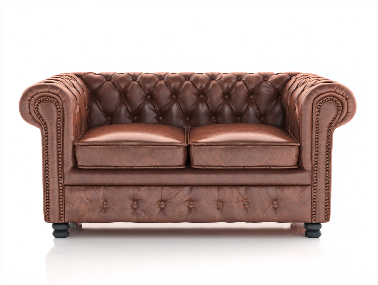 Divano a due posti classico imbottito con rivestimento effetto pelle 170x90x80 cm - marrone - stile Chesterfield eleganteளம்-Sereneist