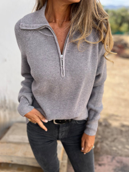 CLEARANCE SALE🔥 Casual Solid Color Long Sleeve Knit Zipper Sweater