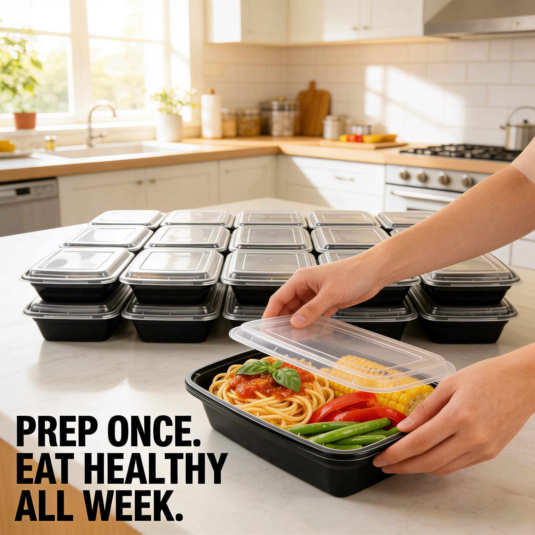 KUMD 20-Pack (40-Piece Set) 32oz Meal Prep Containers - 1 Compartment - Model: B0G1FMWBT4