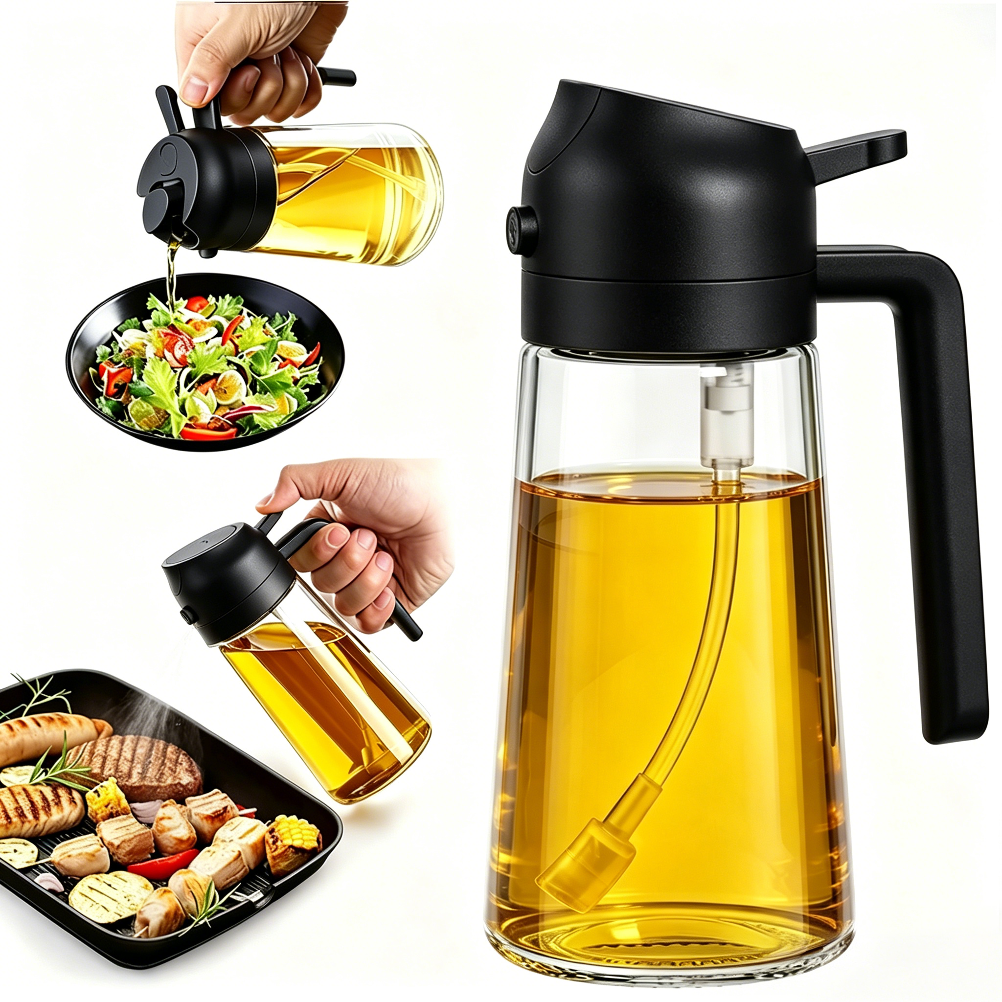 Pure Future 2-in-1 Olive Oil Sprayer for Cooking,Black - Model: B0H45145QP