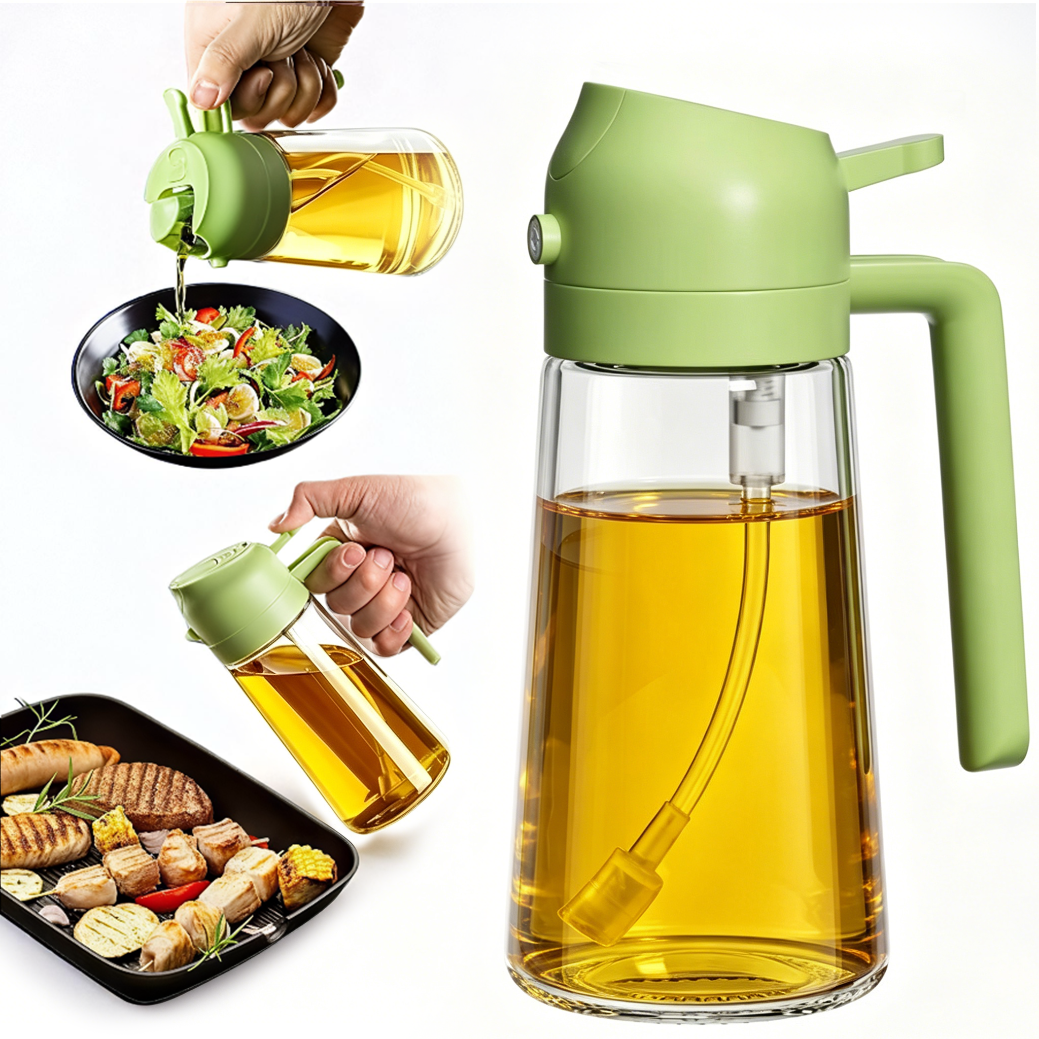 Pure Future 2-in-1 Olive Oil Sprayer for Cooking, Green- Model: B0H455G1TT