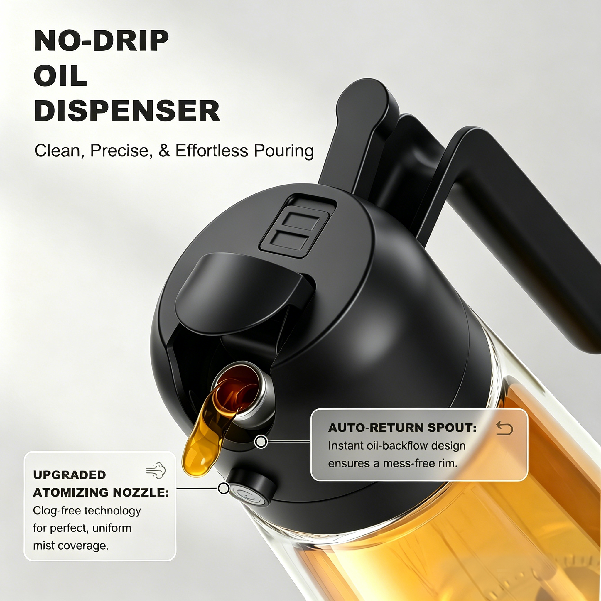 Pure Future 2-in-1 Olive Oil Sprayer for Cooking,Black - Model: B0H45145QP