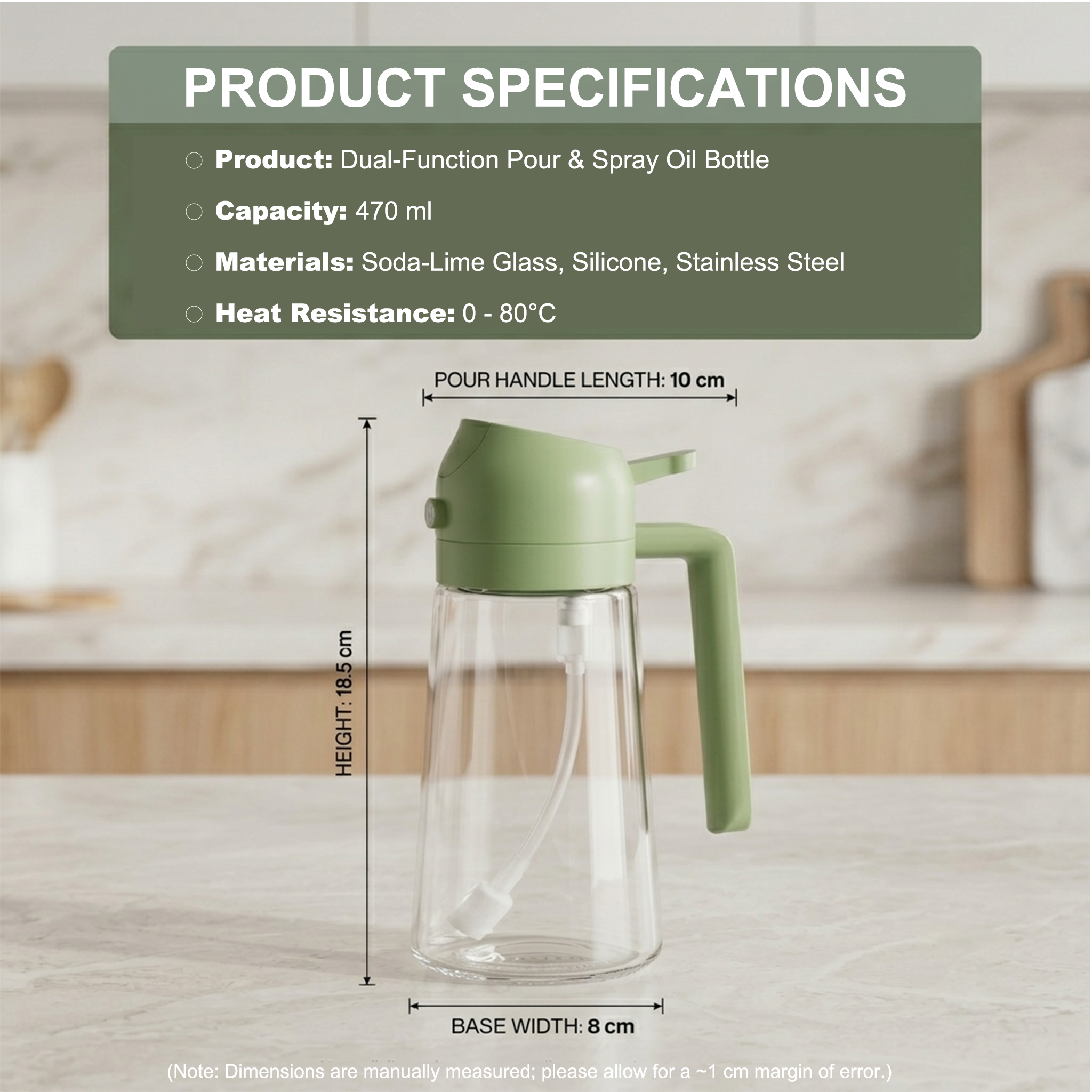 Pure Future 2-in-1 Olive Oil Sprayer for Cooking, Green- Model: B0H455G1TT