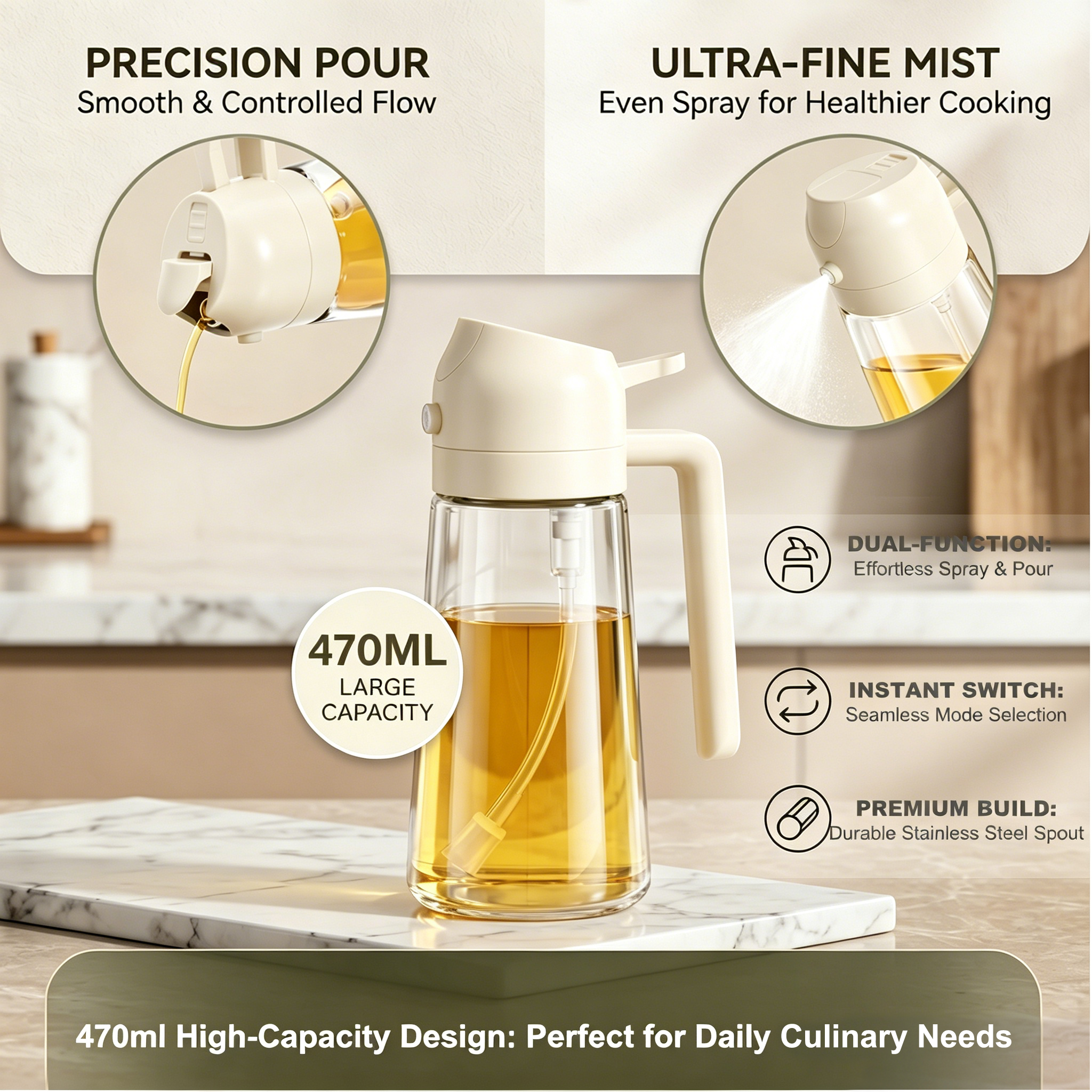 Pure Future 2-in-1 Olive Oil Sprayer for Cooking, White- Model: B0H452DYBR