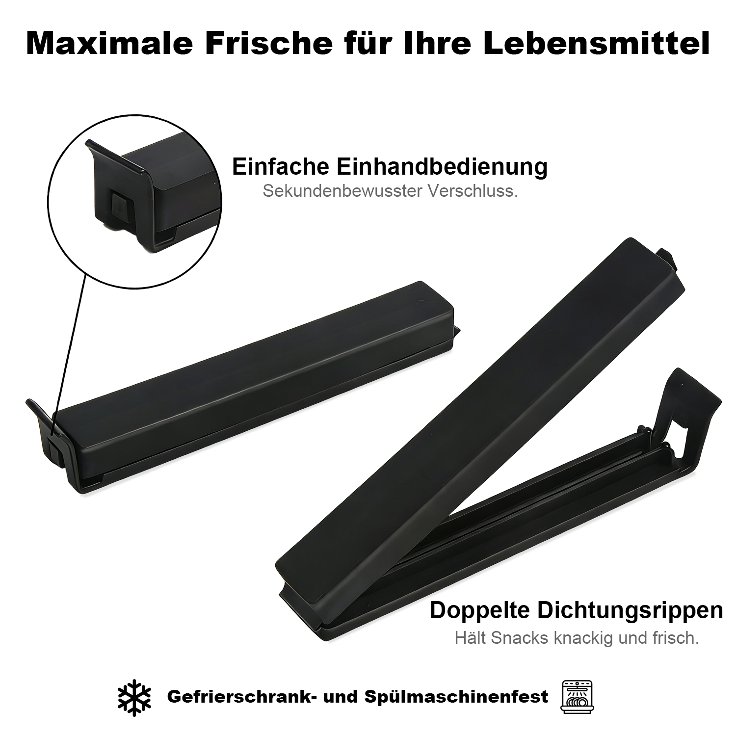 KUMD Pack of 22 Food Sealing Clips, Matt Black, Plastic Sealing Clips and Bag Clips, Clips for Bags in 2 Sizes-B0GL8GMGSX