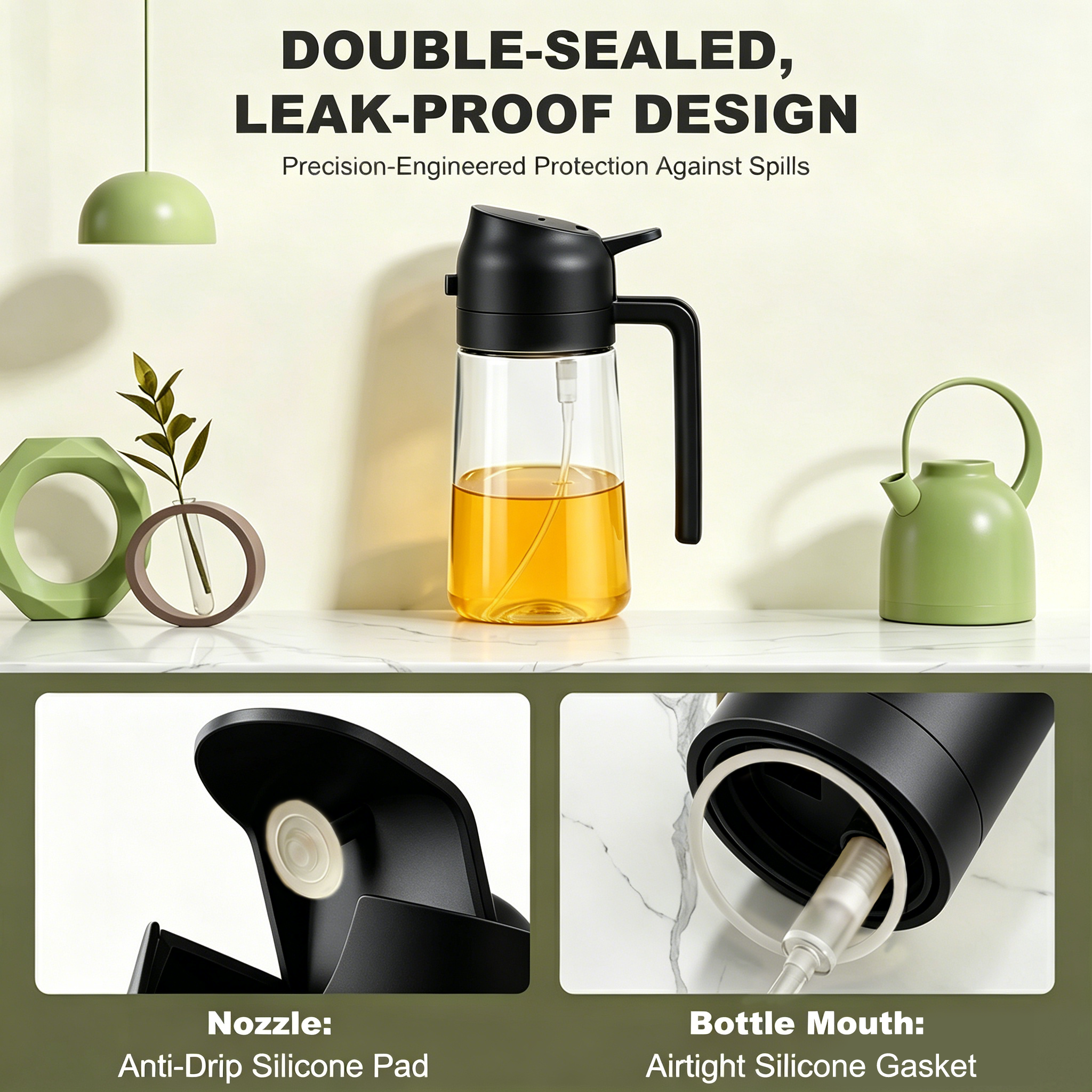 Pure Future 2-in-1 Olive Oil Sprayer for Cooking,Black - Model: B0H45145QP