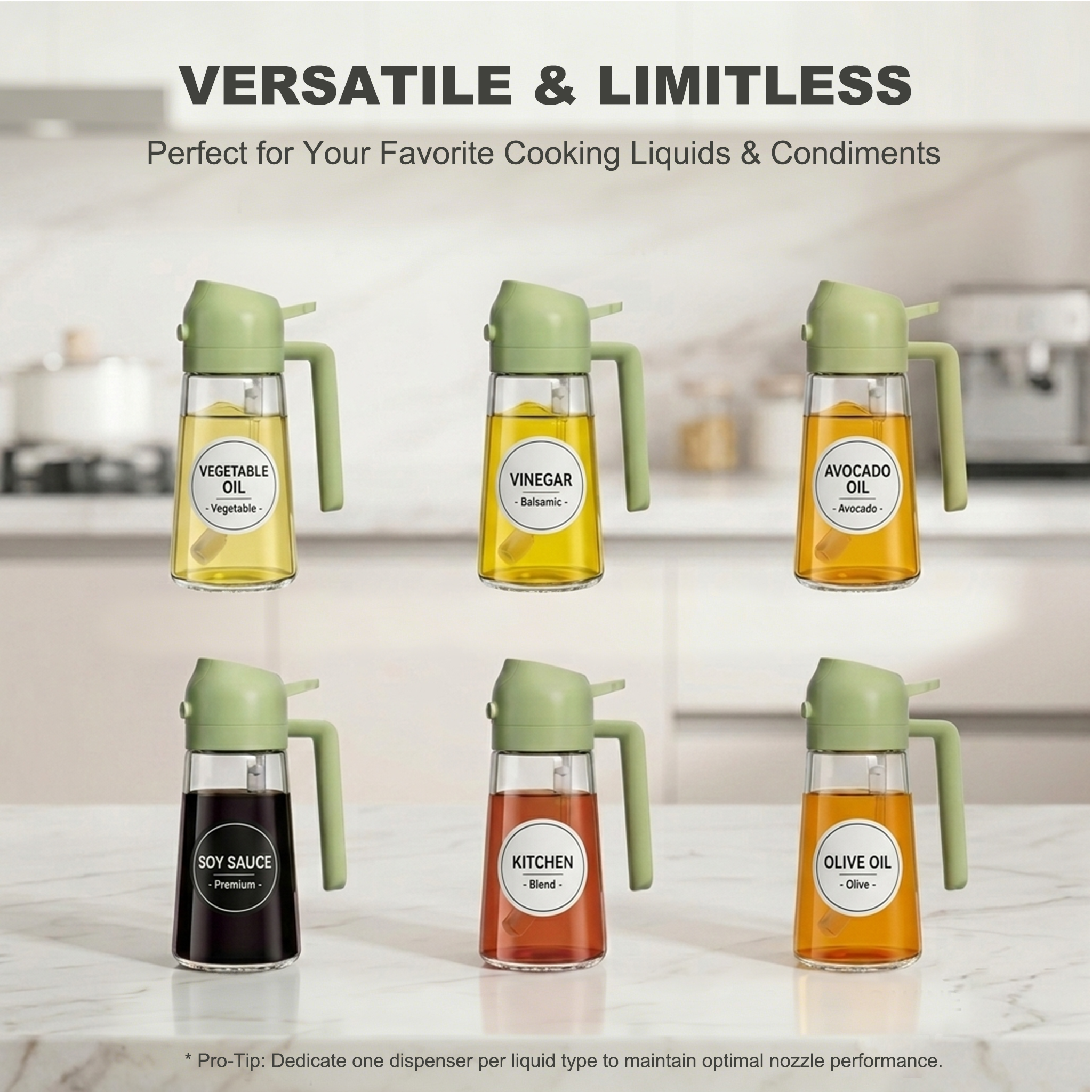 Pure Future 2-in-1 Olive Oil Sprayer for Cooking, Green- Model: B0H455G1TT
