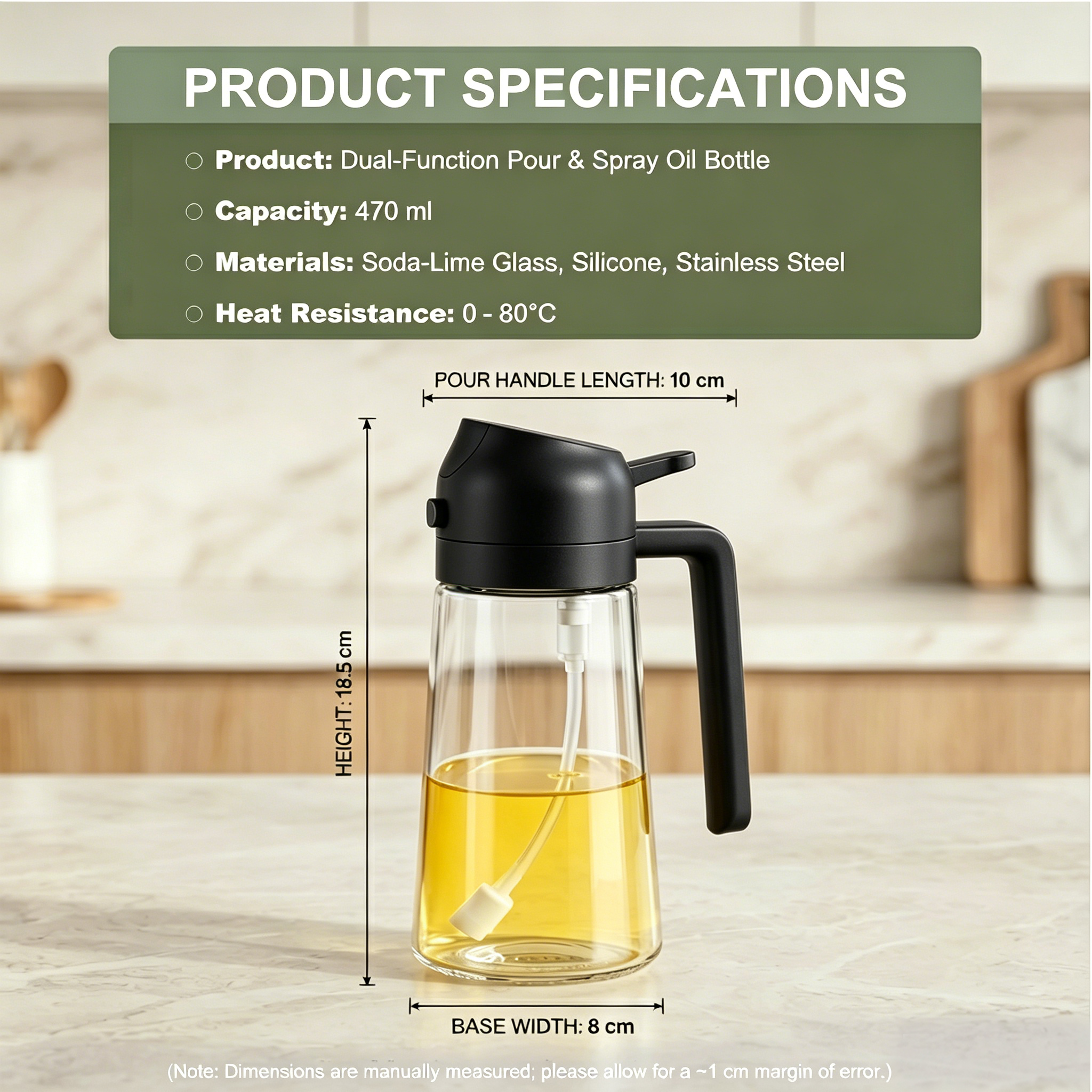 Pure Future 2-in-1 Olive Oil Sprayer for Cooking,Black - Model: B0H45145QP